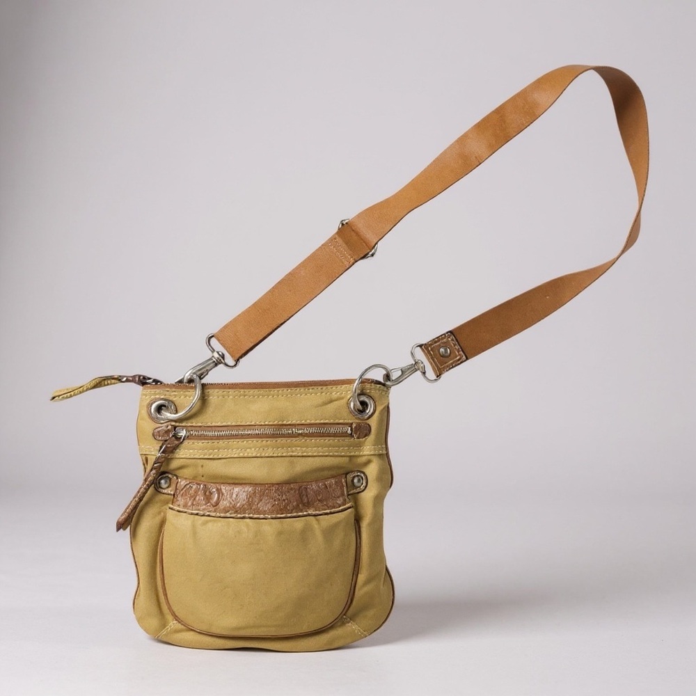 🎒 Fossil Yellow Canvas & Leather Crossbody Bag 🧡